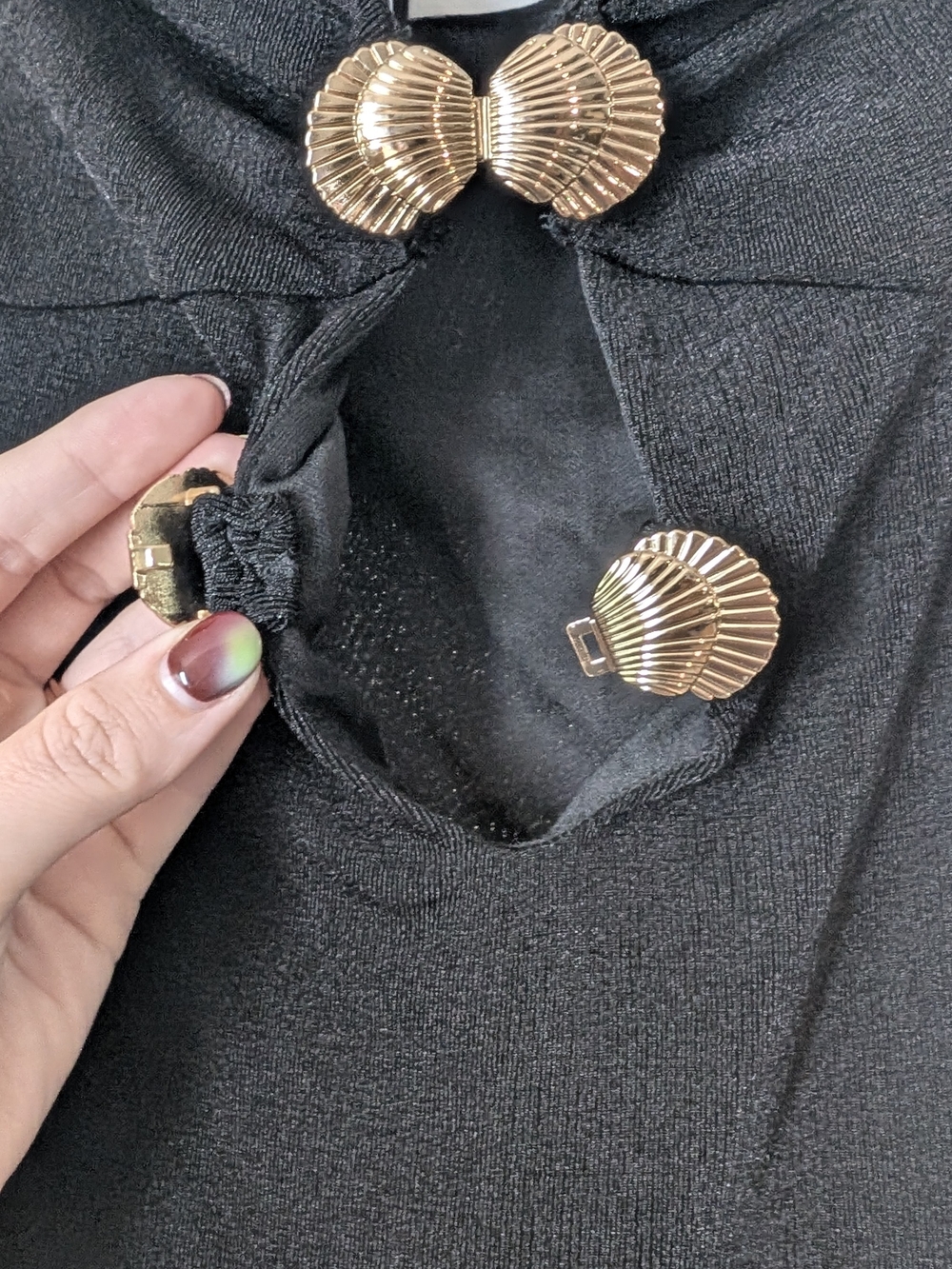 Strapless Black Deep V Maxi Dress with Decorative Clips - Picture 5 of 6